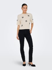 JDY Cream Bow Detail Cable Knit Jumper - Image 2 of 7
