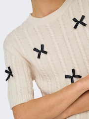 JDY Cream Bow Detail Cable Knit Jumper - Image 5 of 7