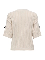 JDY Cream Bow Detail Cable Knit Jumper - Image 7 of 7