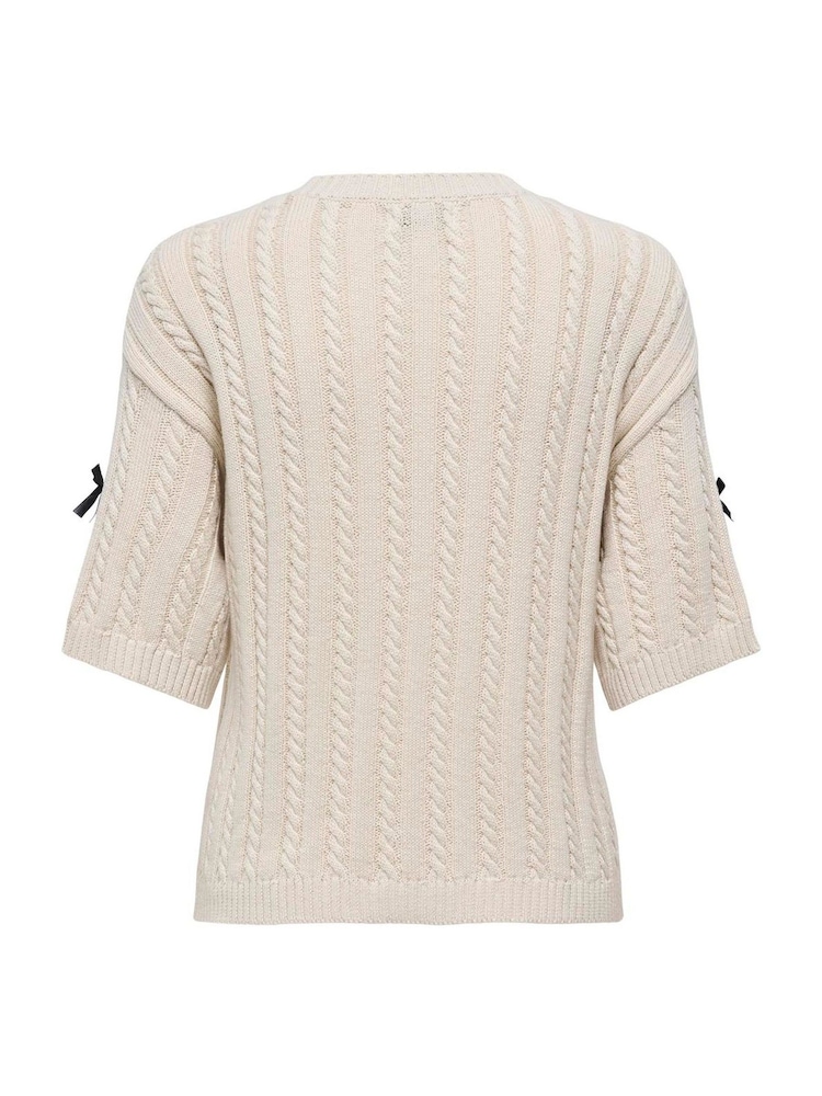 JDY Cream Bow Detail Cable Knit Jumper - Image 7 of 7