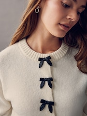 Ecru Bows Crew Neck Knitted Cardigan - Image 5 of 8