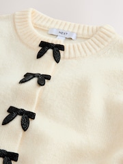 Ecru Bows Crew Neck Knitted Cardigan - Image 7 of 8