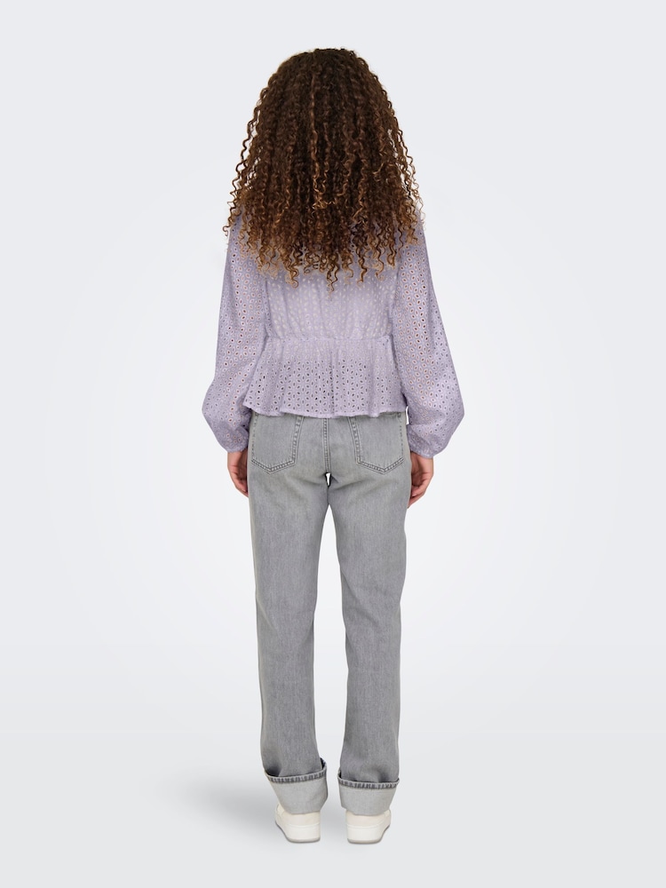 JDY Purple 100% Cotton Tie Front Broderie Blouse - Image 2 of 5