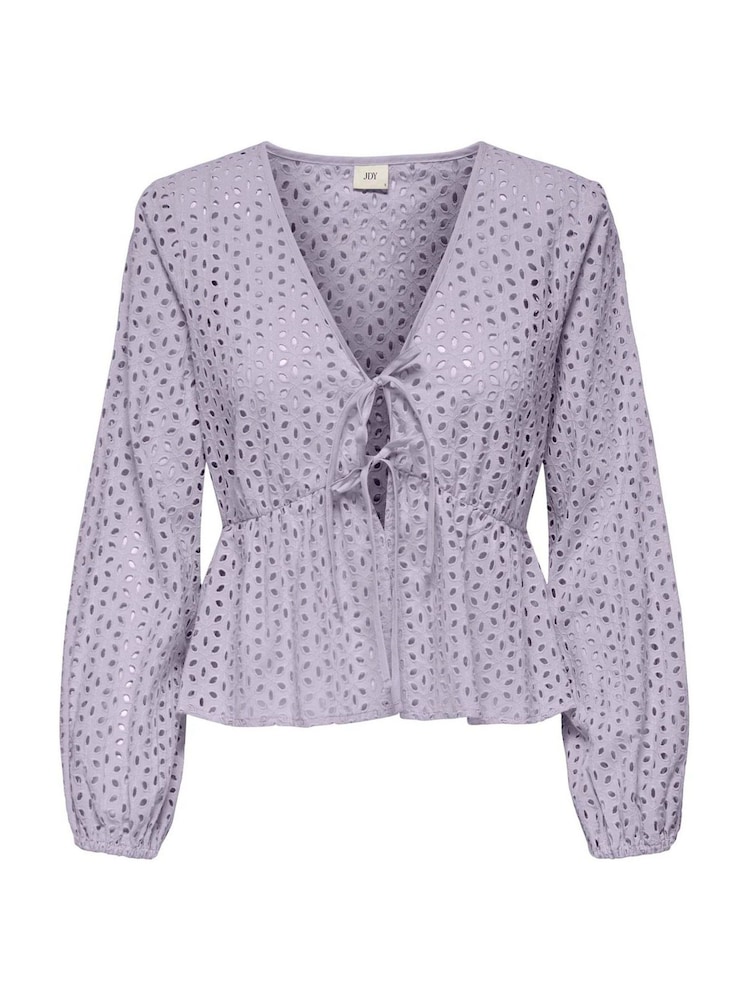 JDY Purple 100% Cotton Tie Front Broderie Blouse - Image 4 of 5