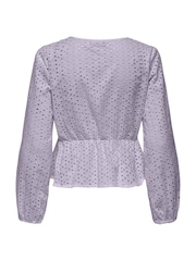 JDY Purple 100% Cotton Tie Front Broderie Blouse - Image 5 of 5