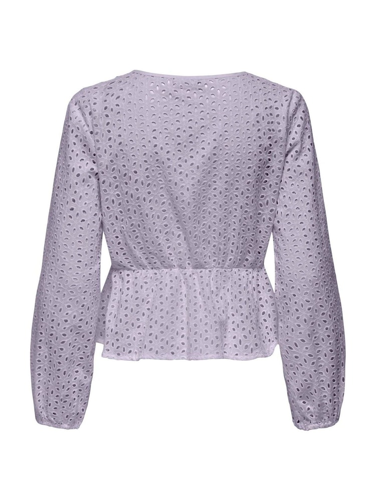 JDY Purple 100% Cotton Tie Front Broderie Blouse - Image 5 of 5