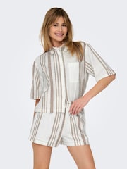 JDY White 100% Cotton Short Sleeve Stripe Shirt - Image 1 of 4