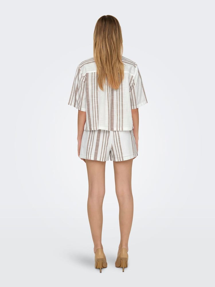 JDY White 100% Cotton Short Sleeve Stripe Shirt - Image 2 of 4