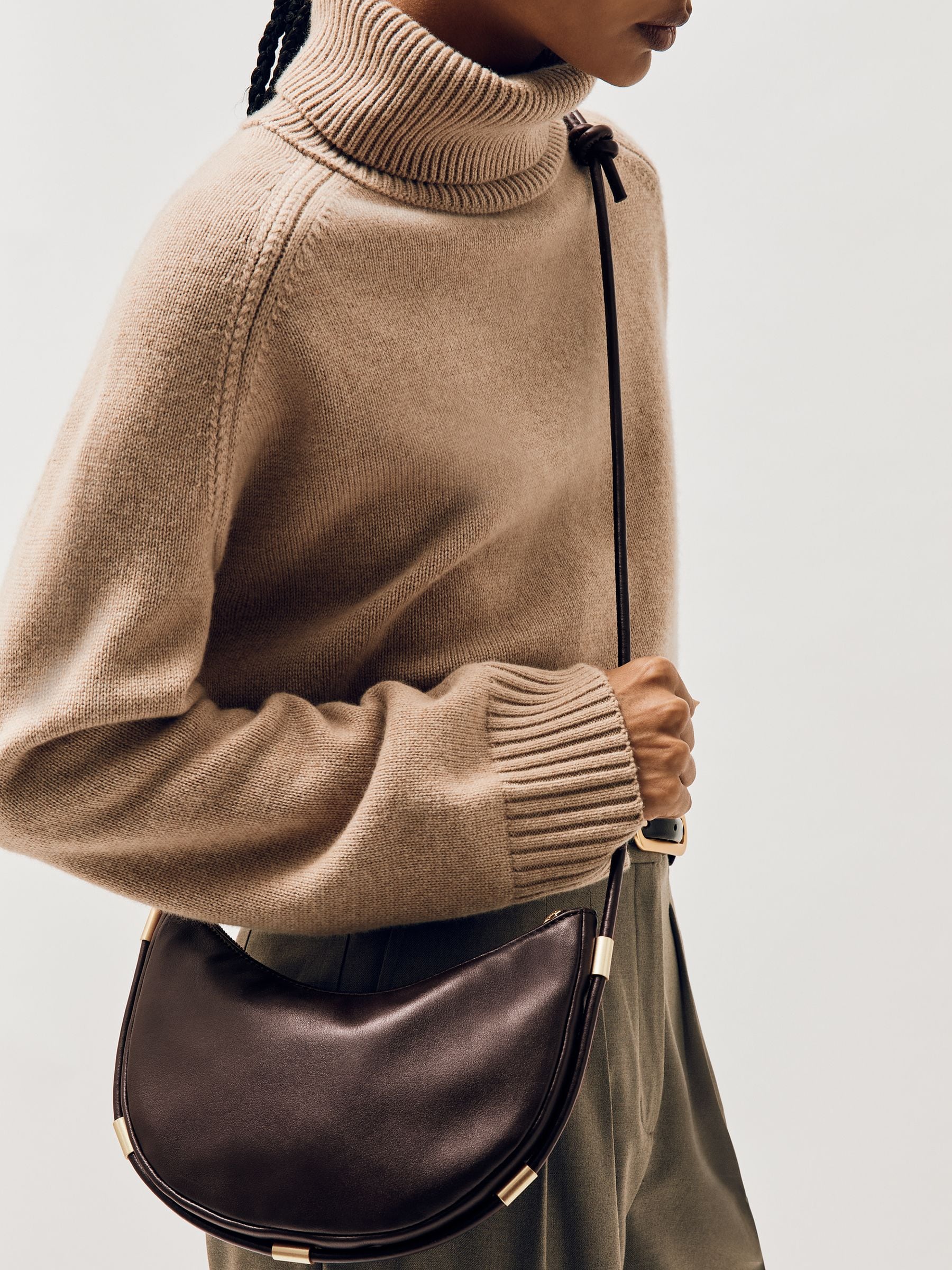 Buy Reiss Oxblood Harriet Leather Rope Strap Shoulder Bag from the