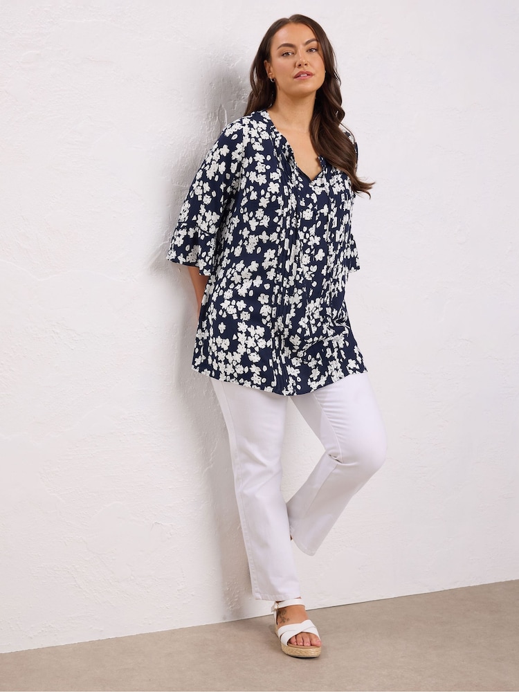 Evans Blue Crinkle Ladder Lace Boho Top - Image 2 of 5