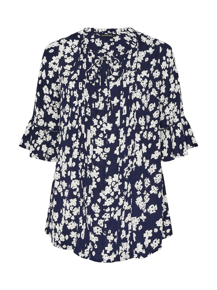 Evans Blue Crinkle Ladder Lace Boho Top - Image 5 of 5