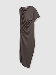 Reiss Mauve Kenzie Satin Asymmetric Draped Midi Dress - Image 2 of 6
