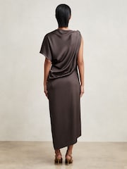 Reiss Mauve Kenzie Satin Asymmetric Draped Midi Dress - Image 4 of 6