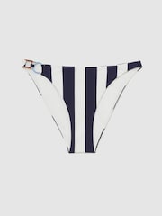 Reiss Navy/Brown Bridgette Stripe Ring-Detail Bikini Bottoms - Image 2 of 4