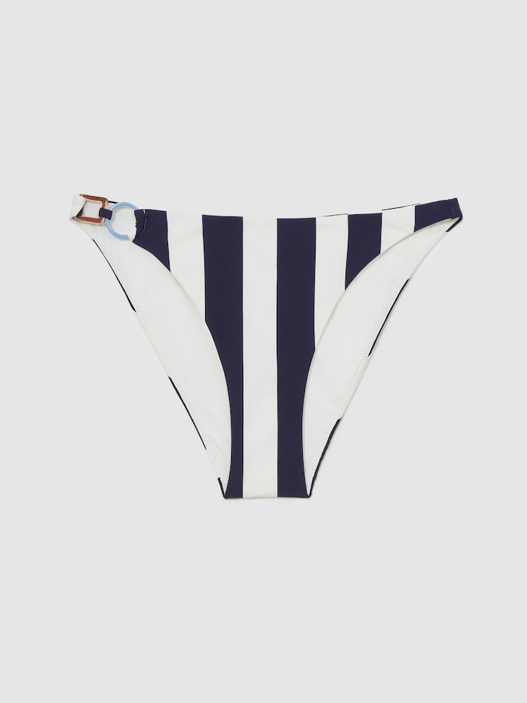 Reiss Navy/Brown Bridgette Stripe Ring-Detail Bikini Bottoms - Image 2 of 4