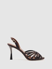 Reiss Chocolate Larissa Satin Cross-Strap Heeled Sandals - Image 1 of 5