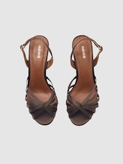 Reiss Chocolate Larissa Satin Cross-Strap Heeled Sandals - Image 3 of 5