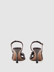 Reiss Chocolate Larissa Satin Cross-Strap Heeled Sandals - Image 4 of 5
