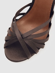 Reiss Chocolate Larissa Satin Cross-Strap Heeled Sandals - Image 5 of 5