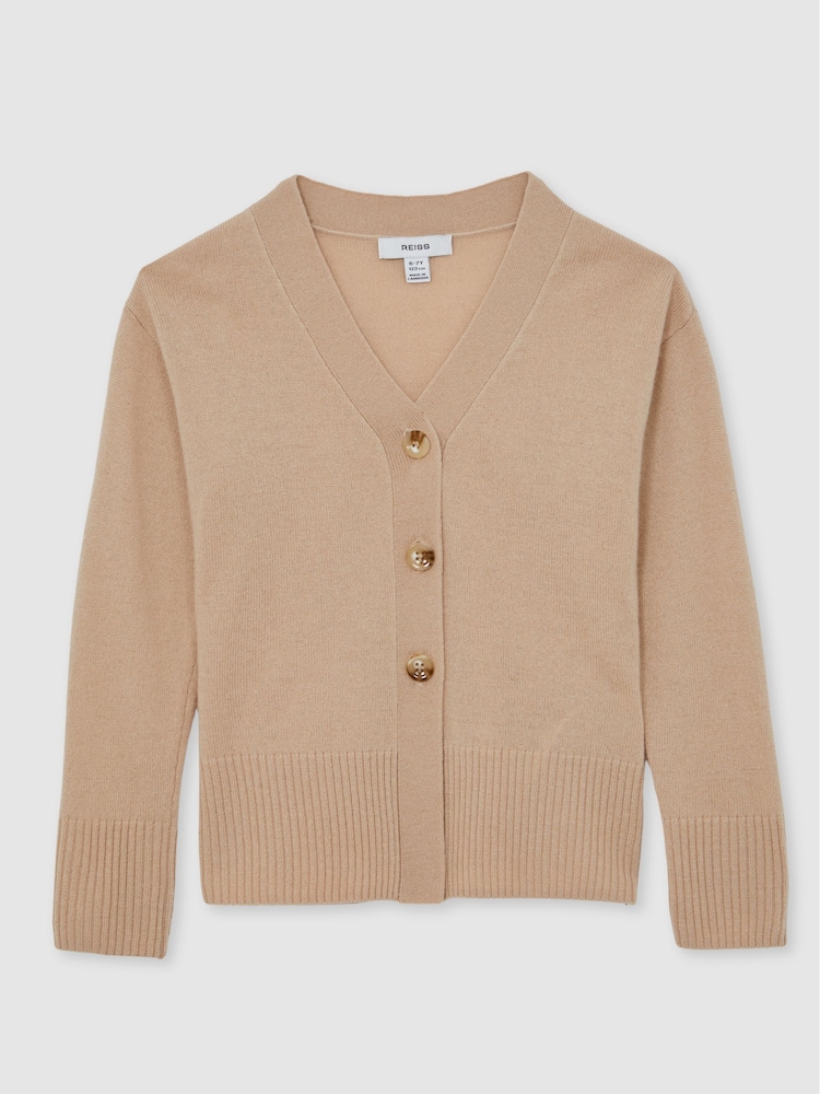Reiss Neutral Tyla 9-13 yrs Wool-Blend Fitted Cardigan With Cashmere - Image 2 of 4