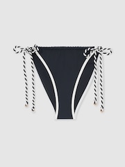 Reiss Navy/White Effie Twist-Strap Tie-Side Bikini Bottoms - Image 2 of 7