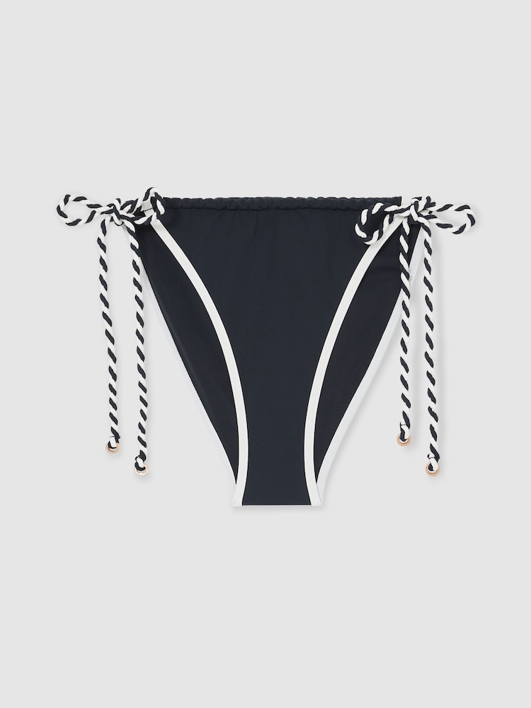Reiss Navy/White Effie Twist-Strap Tie-Side Bikini Bottoms - Image 2 of 7