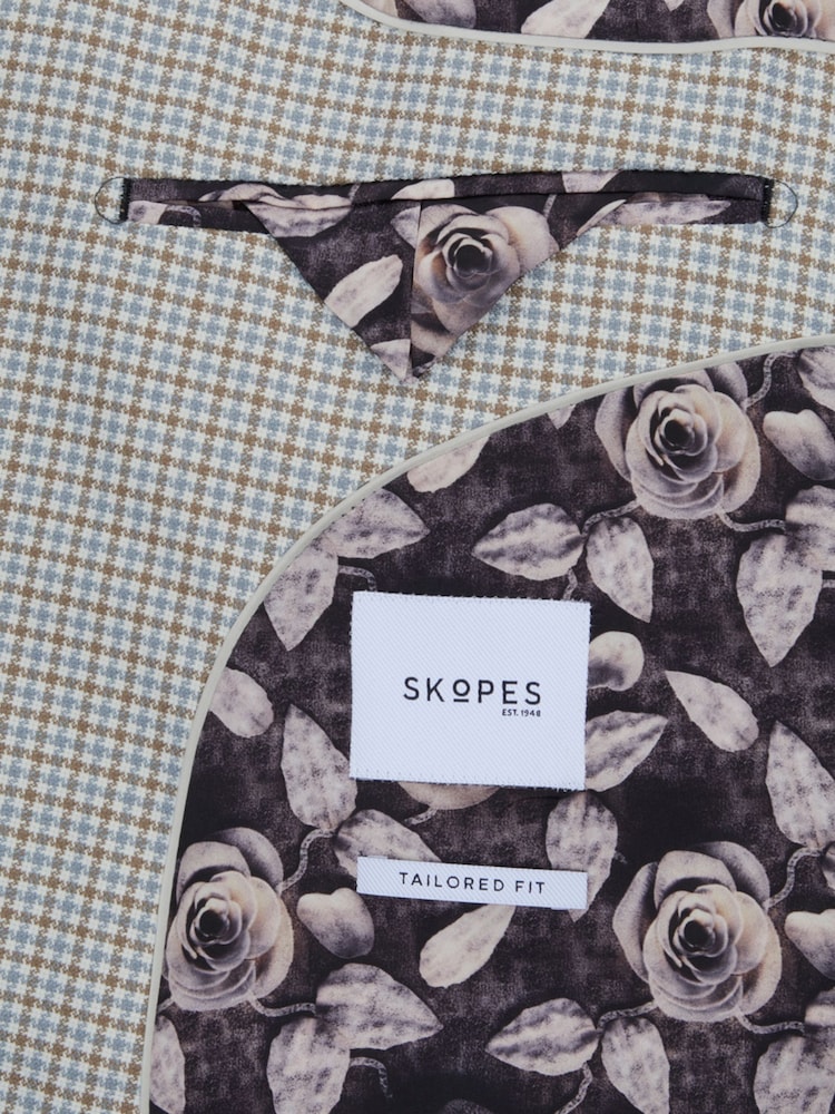 Skopes Grey Tailored Fit Puppytooth Check Carter Blazer Jacket - Image 9 of 9