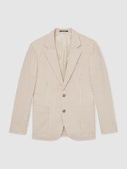 Reiss Oatmeal/White Bay Seersucker Single-Breasted Suit Blazer Slim-Fit - Image 2 of 8
