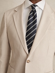 Reiss Oatmeal/White Bay Seersucker Single-Breasted Suit Blazer Slim-Fit - Image 4 of 8