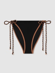 Reiss Black/Brown Effie Twist-Strap Tie-Side Bikini Bottoms - Image 2 of 5