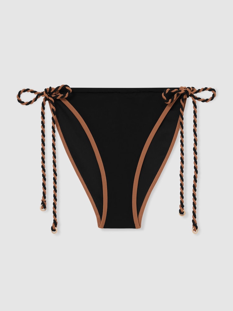 Reiss Black/Brown Effie Twist-Strap Tie-Side Bikini Bottoms - Image 2 of 5