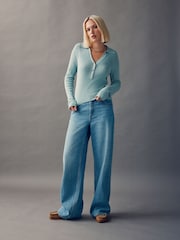 Blue Soft Touch V-Neck Cotton Rich Knitted Polo Top - Image 3 of 6