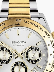 Sekonda Mens Sports 40mm Circuit Chronograph Watch in Two Tone with Stainless Steel Bracelet & Silver Dial - Image 4 of 6
