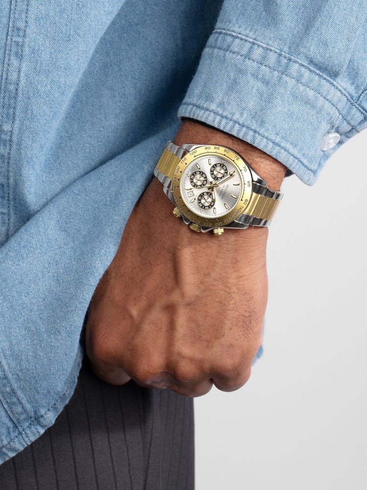 Sekonda Mens Sports 40mm Circuit Chronograph Watch in Two Tone with Stainless Steel Bracelet & Silver Dial - Image 6 of 6