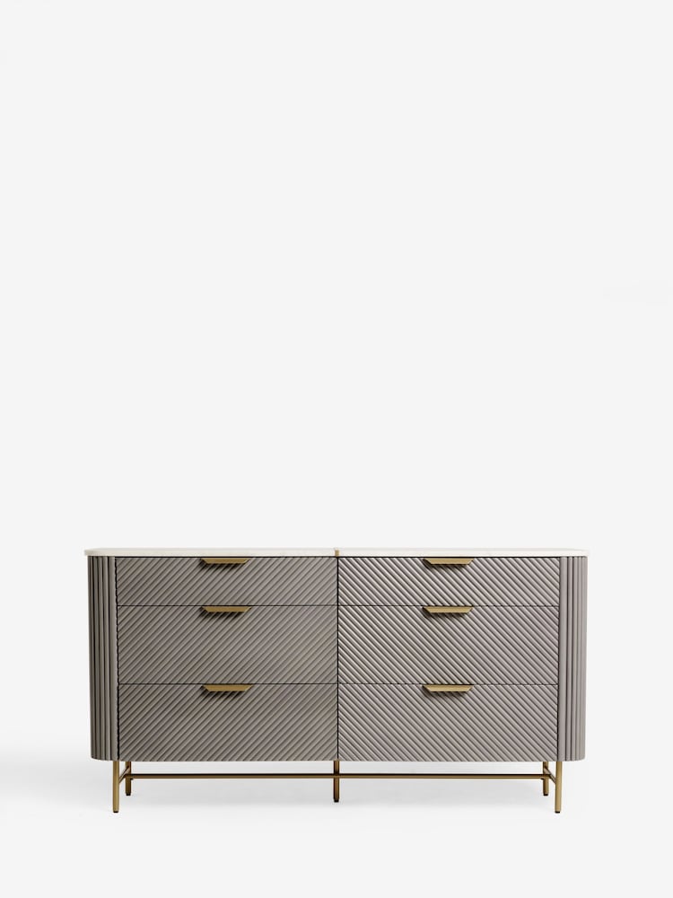 Dark Grey Valencia Marble and Mango Wood 6 Drawer Wide Chest of Drawers - Image 1 of 5