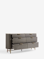 Dark Grey Valencia Marble and Mango Wood 6 Drawer Wide Chest of Drawers - Image 2 of 5