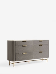 Dark Grey Valencia Marble and Mango Wood 6 Drawer Wide Chest of Drawers - Image 3 of 5