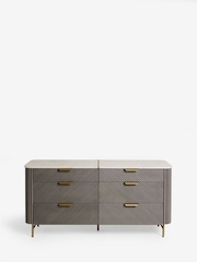 Dark Grey Valencia Marble and Mango Wood 6 Drawer Wide Chest of Drawers - Image 4 of 5