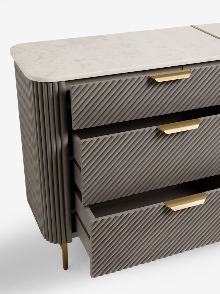 Dark Grey Valencia Marble and Mango Wood 6 Drawer Wide Chest of Drawers - Image 5 of 5