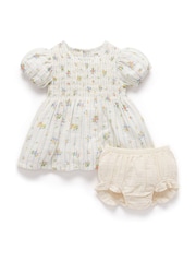 Purebaby Floral Print 100% Cotton Shirred Dress - Imagen 1 de 3