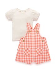 Purebaby Orange Coral Gingham Dungaree Set - Image 1 of 3