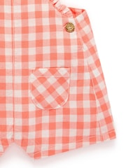 Purebaby Orange Coral Gingham Dungaree Set - Image 3 of 3