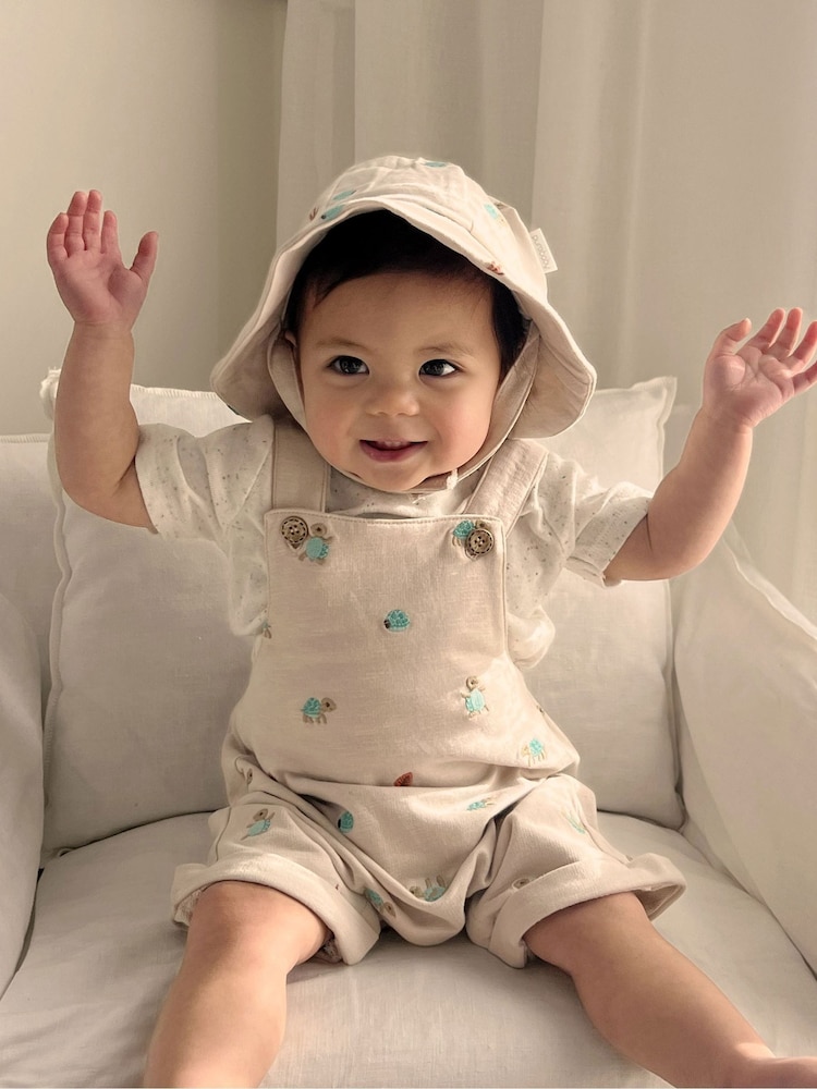 Purebaby Turtle Emroidered 100% Cotton Dungaree - Imagen 1 de 5