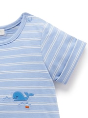 Purebaby Blue Stripe Sail Away Short 100% Cotton Romper - Image 4 of 5