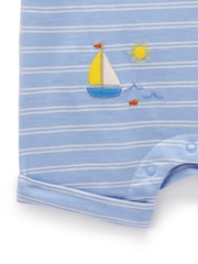 Purebaby Blue Stripe Sail Away Short 100% Cotton Romper - Image 5 of 5