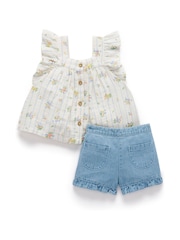 Purebaby Floral Print 100% Cotton Top and Shorts Set - Imagen 2 de 5
