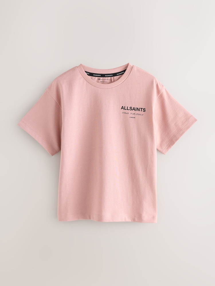 smALLSAINTS Mid Pink Oversized Girls Underground Crew T-Shirt - Image 1 of 4 smALLSAINTS Mid Pink Oversized Girls Underground Crew T-Shirt - Image 1 of 4