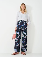Crew Clothing Blue Dion Wide Leg Barge Print Trousers - Image 1 of 5