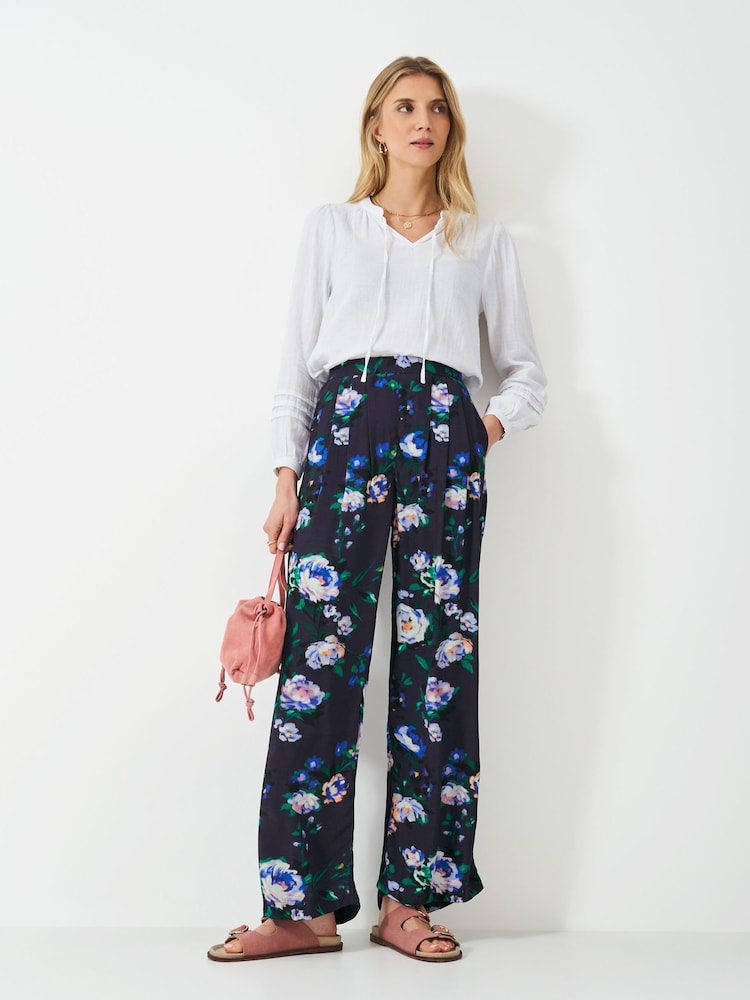 Crew Clothing Blue Dion Wide Leg Barge Print Trousers - Image 1 of 5