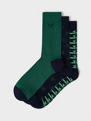 Crew Clothing Green 100% Cotton Geo Bamboo Socks 3 Pack - Image 1 of 2